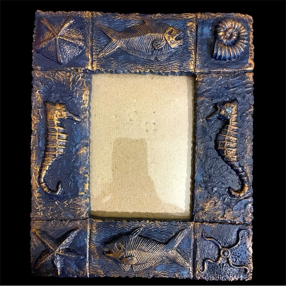 Seahorses Sea Themed Picture Frame Photo Seashells Starfish Deep Sea Beach Blue - Picture 1 of 4